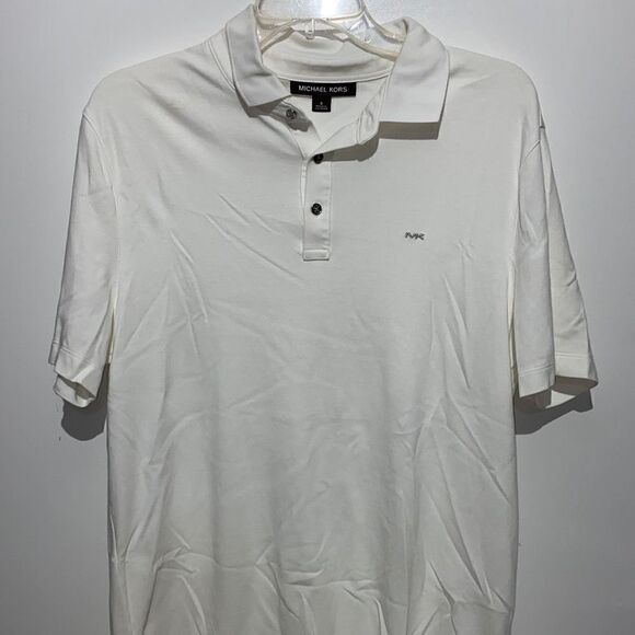 Michael Kors Men's Short Sleeve Quarter Buttoned Collared White Polo Shirt Size - Picture 1 of 9